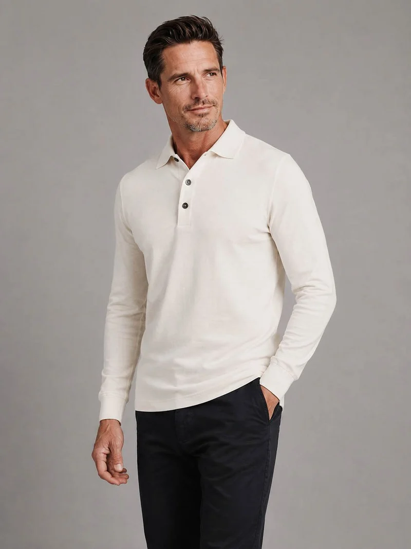 Longsleeve polo off white