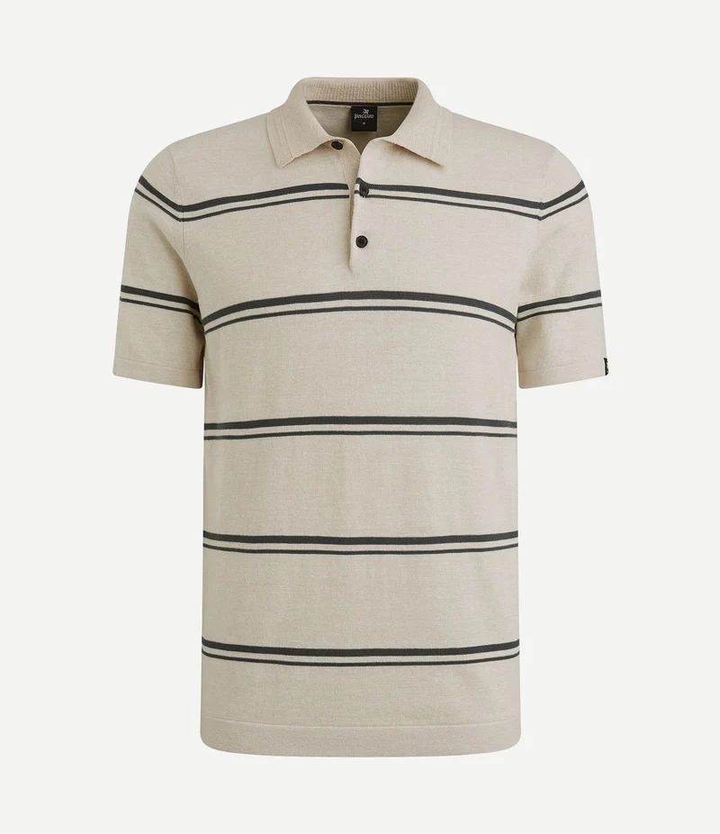 Knitted poloshirt streep beige