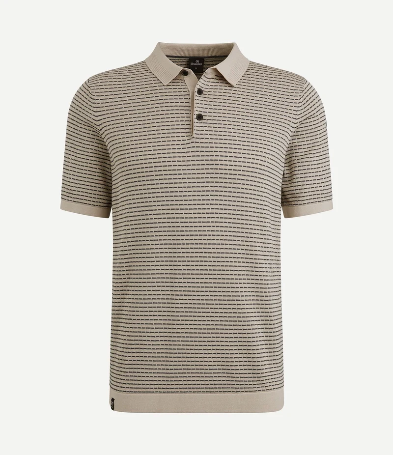 Knitted poloshirt print beige