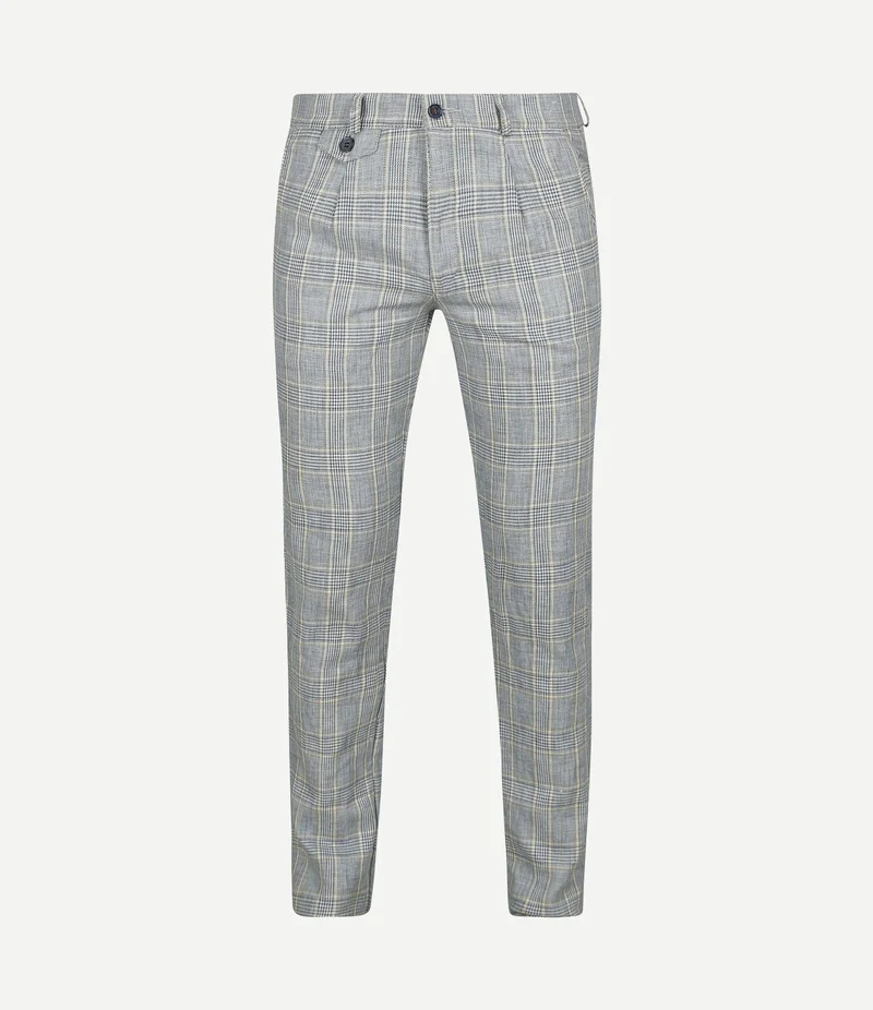 Chino linen blend ruiten blauw