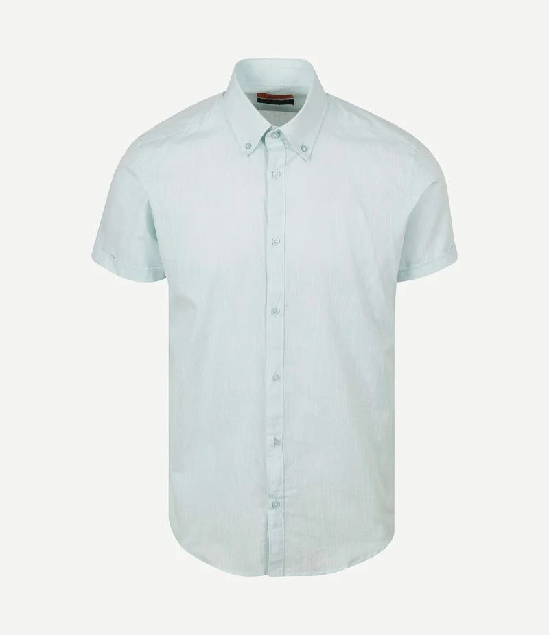 Korte mouwen overhemd cotton slub lichtgroen