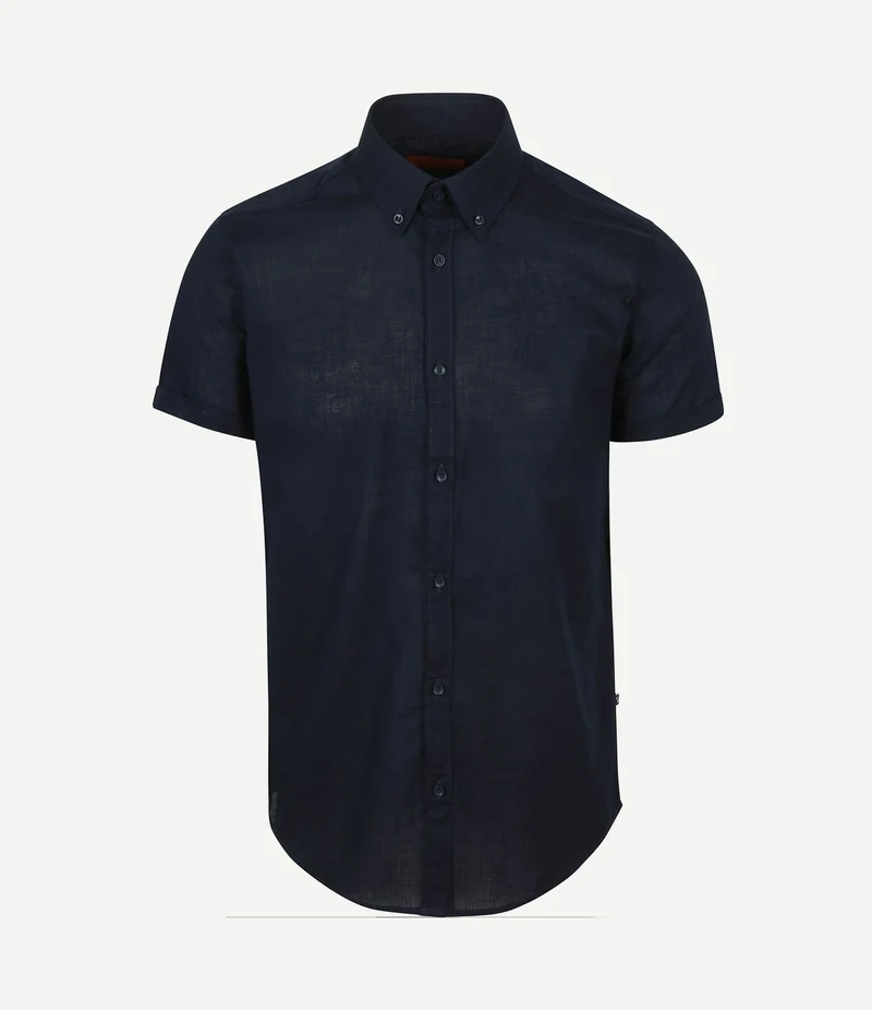Korte mouwen overhemd cotton slub donkerblauw