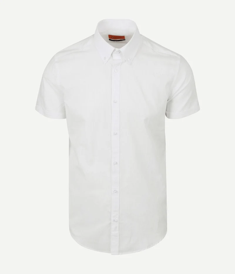 Korte mouwen overhemd cotton slub wit