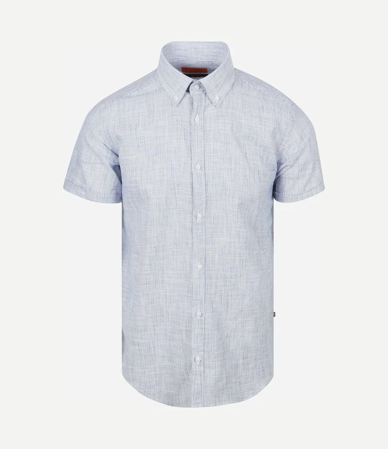 Korte mouwen overhemd cotton slub streep blauw