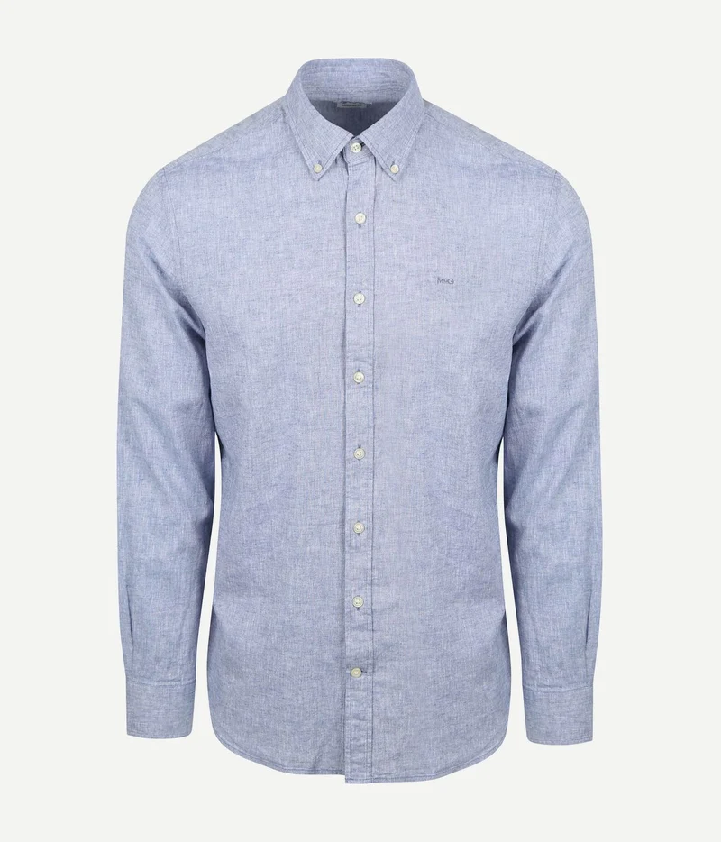 Overhemd linnen blend vintage blauw