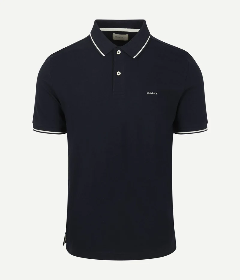 Gant tipping piqué poloshirt donkerblauw | Regular-fit