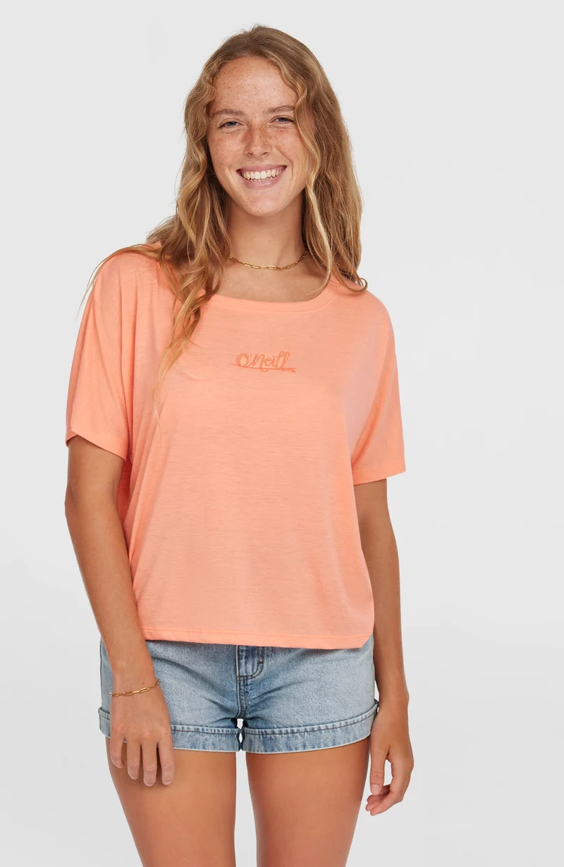 Essentials Script losvallend T-shirt | Coral Pink