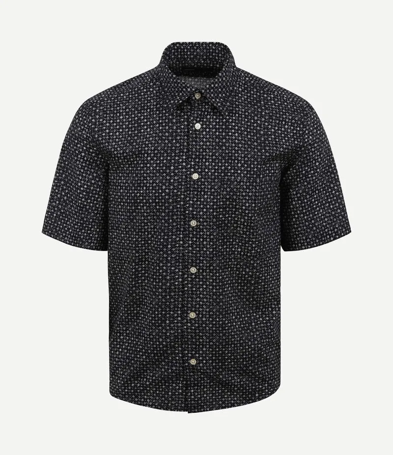 Overhemd short sleeves print donkerblauw