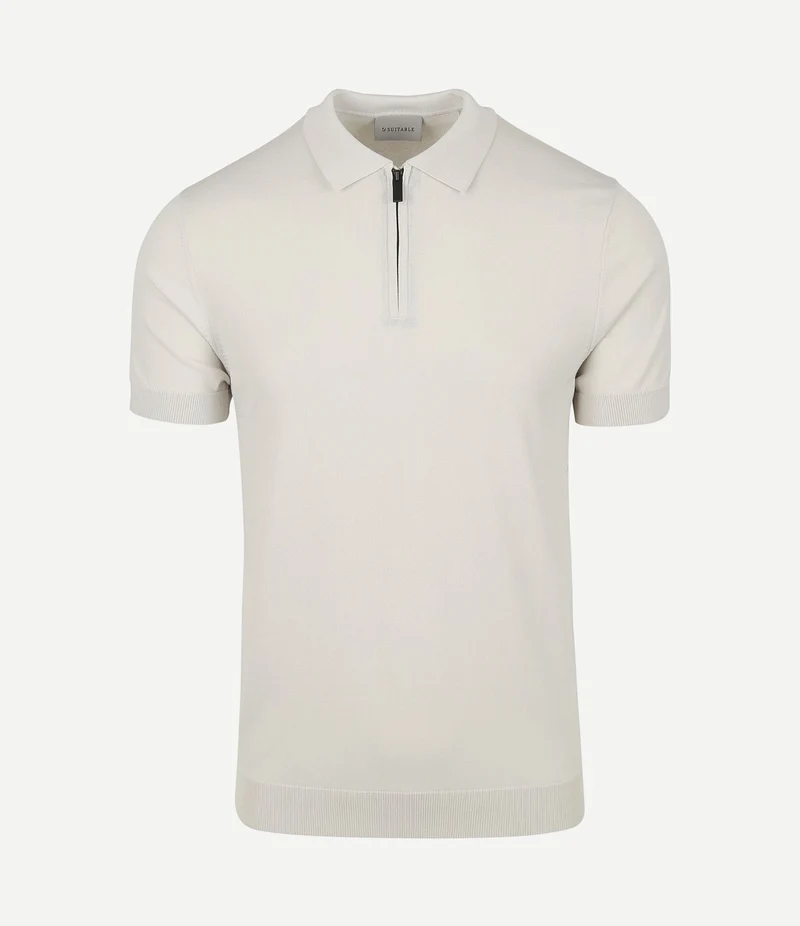 Knitted halve rits polo beige