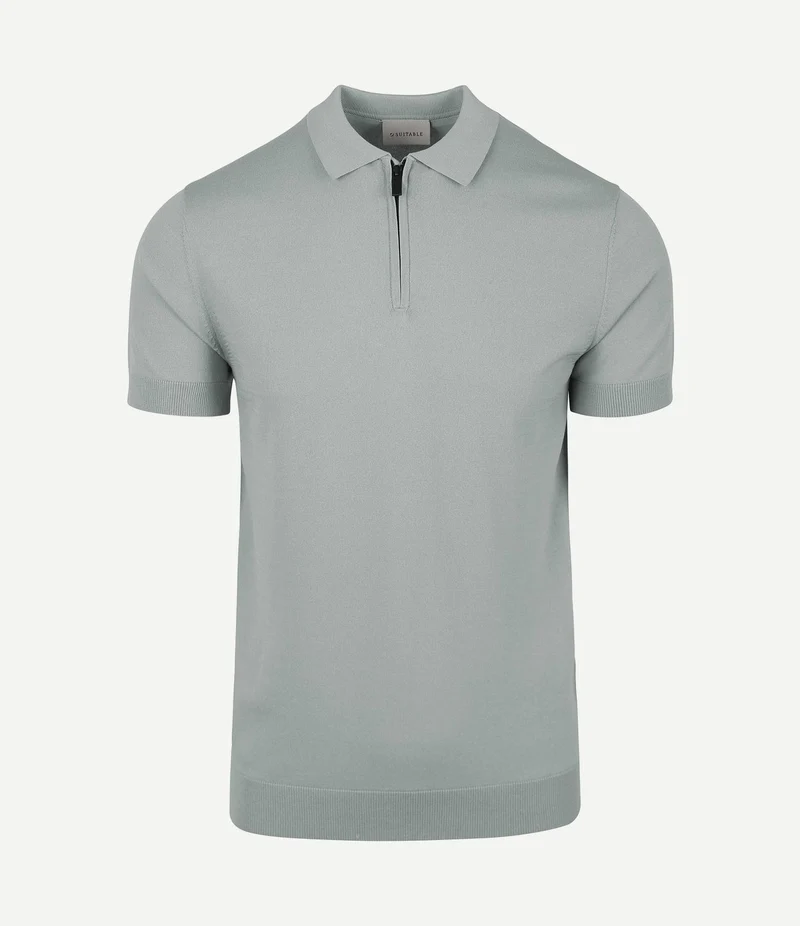 Knitted halve rits polo dusty grey