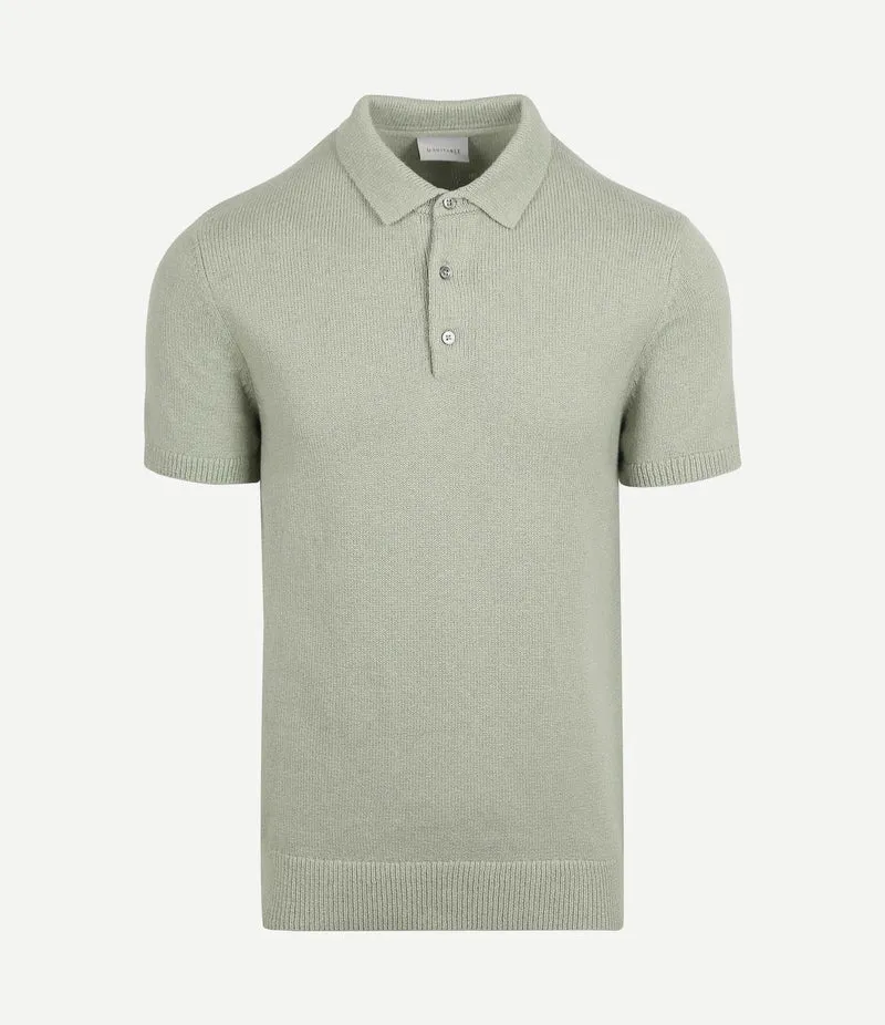 Heavy knitted polo raw lichtgroen