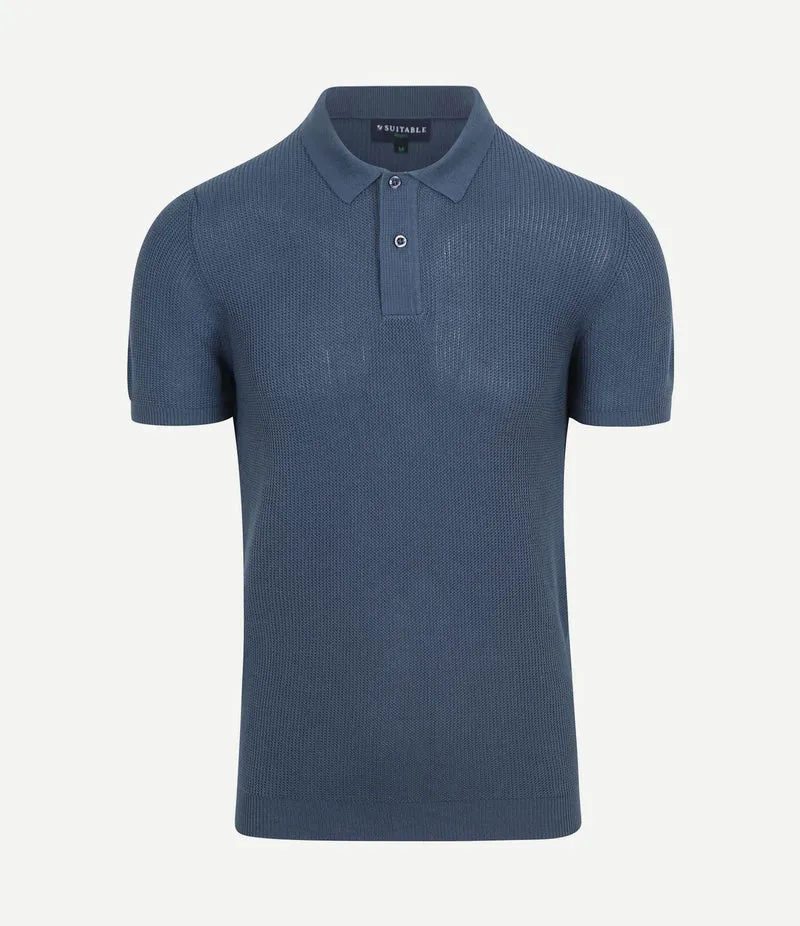 Respect polo structure knit blauw