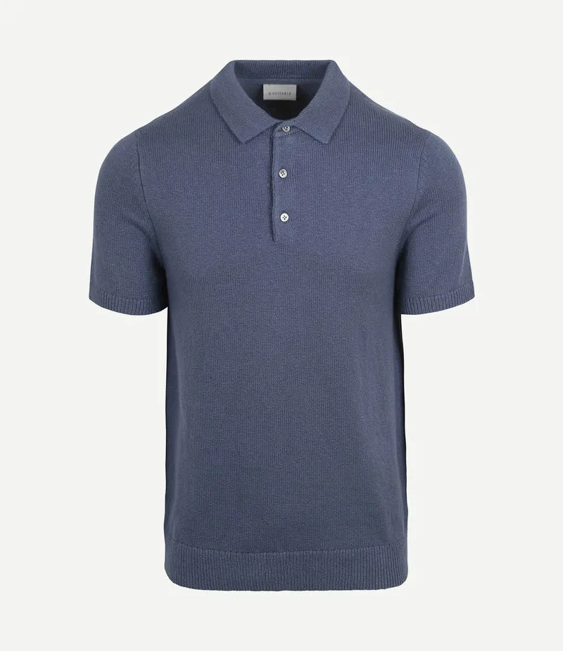 Heavy knitted polo raw denim blauw