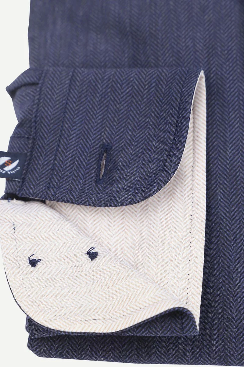 Herringbone overhemd donkerblauw