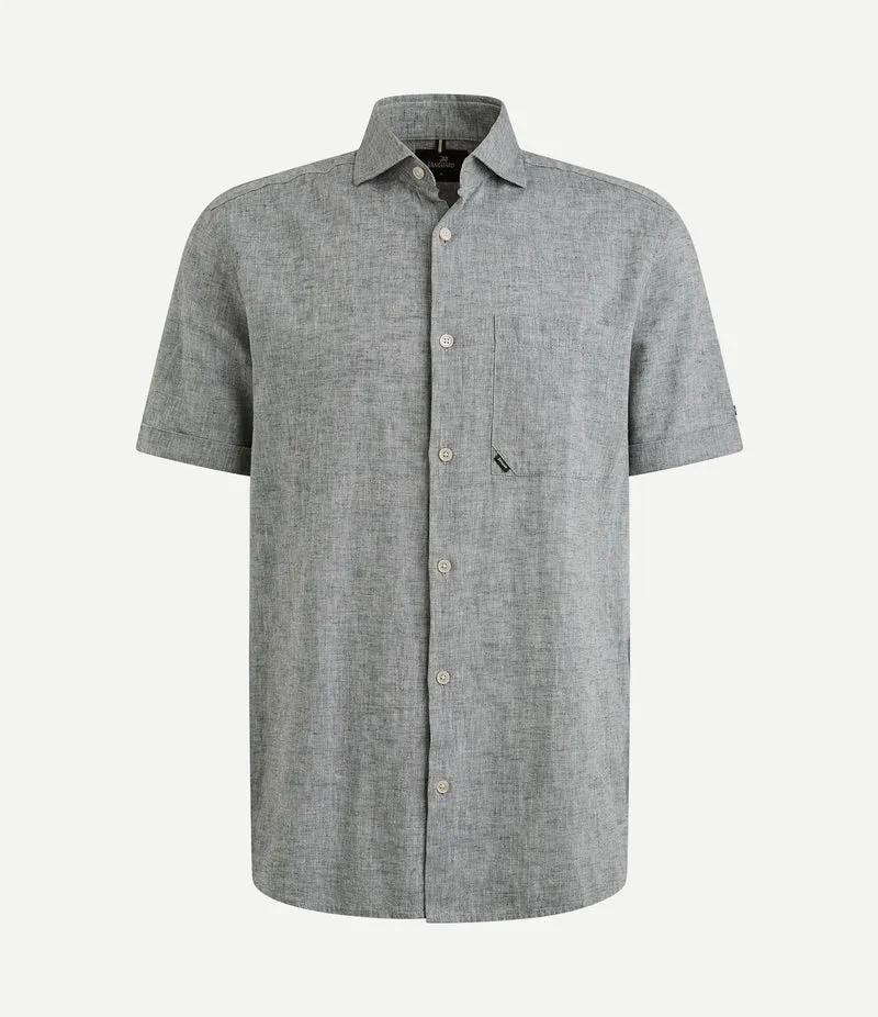 Short sleeve overhemd linnen blend dark slate