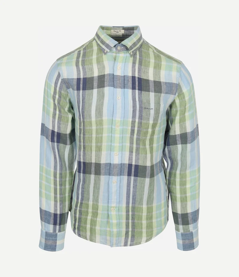 Overhemd linnen ruiten blauw groen