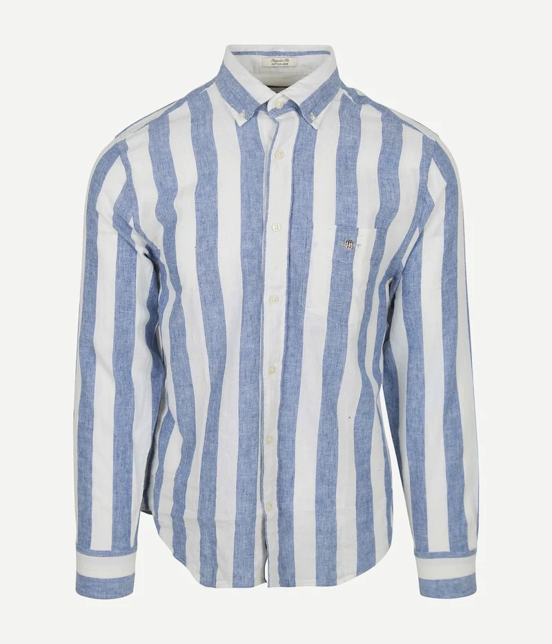 Gant overhemd streep bold linnen blauw | Regular-fit