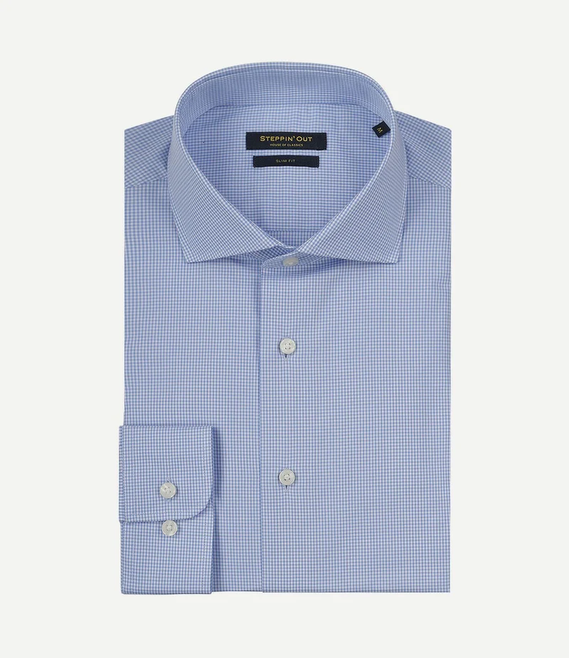 Overhemd slim-fit ruit lichtblauw