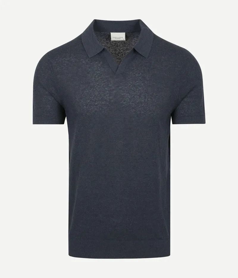 Profuomo poloshirt linen blend donkerblauw