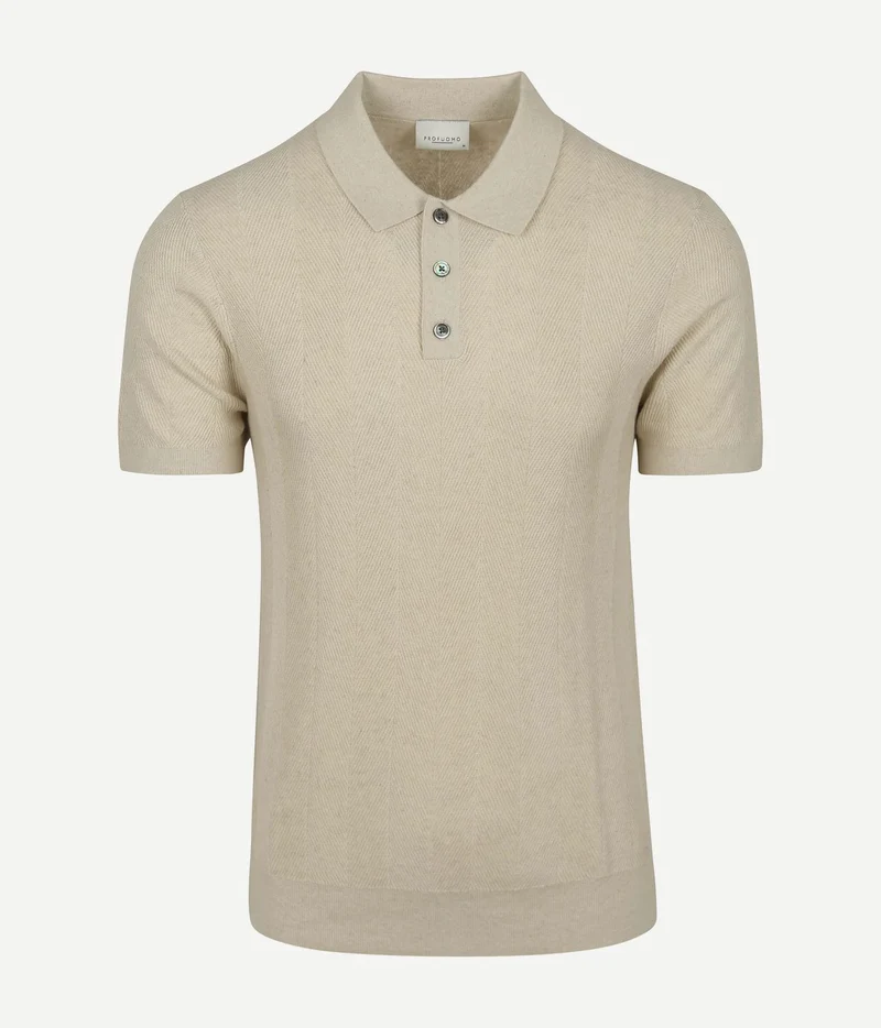 Profuomo poloshirt linen blend herringbone ecru