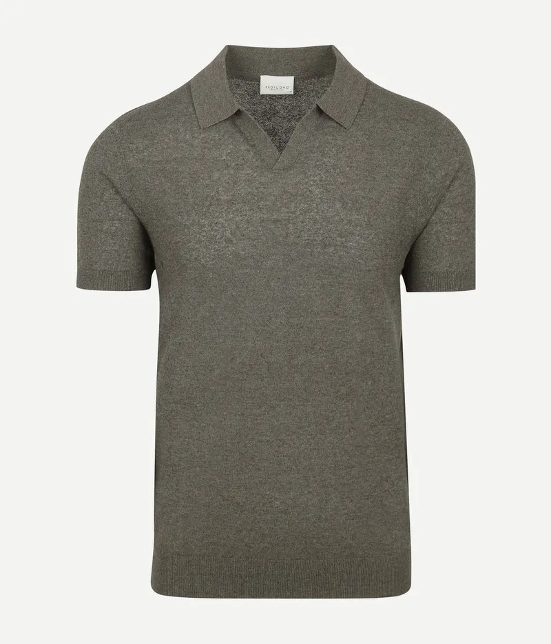 Profuomo poloshirt linen blend olijfgroen