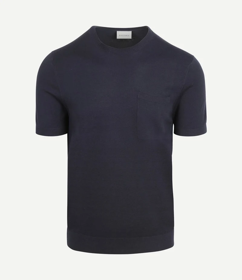 Knitted t-shirt pocket compact donkerblauw