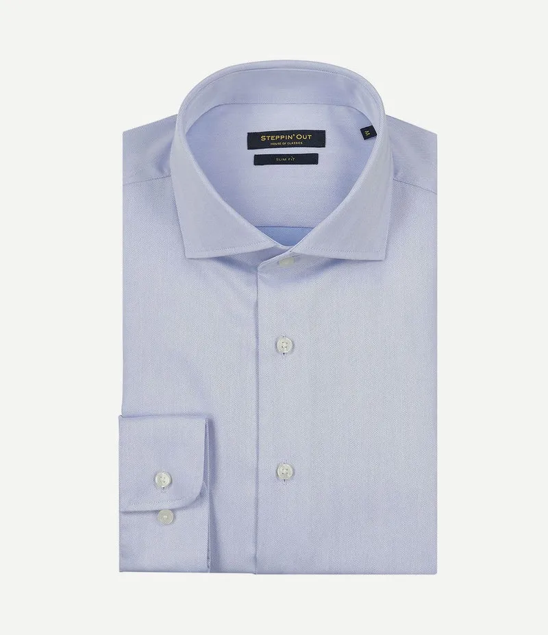 Overhemd slim-fit herringbone lichtblauw