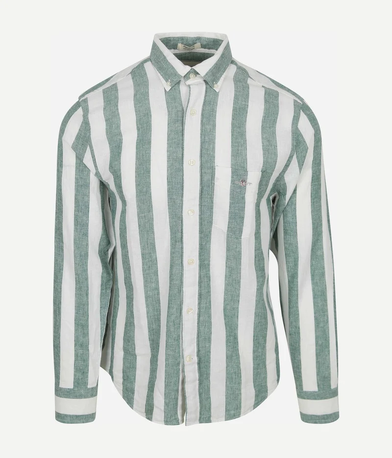 Gant overhemd streep bold linnen groen | Regular-fit