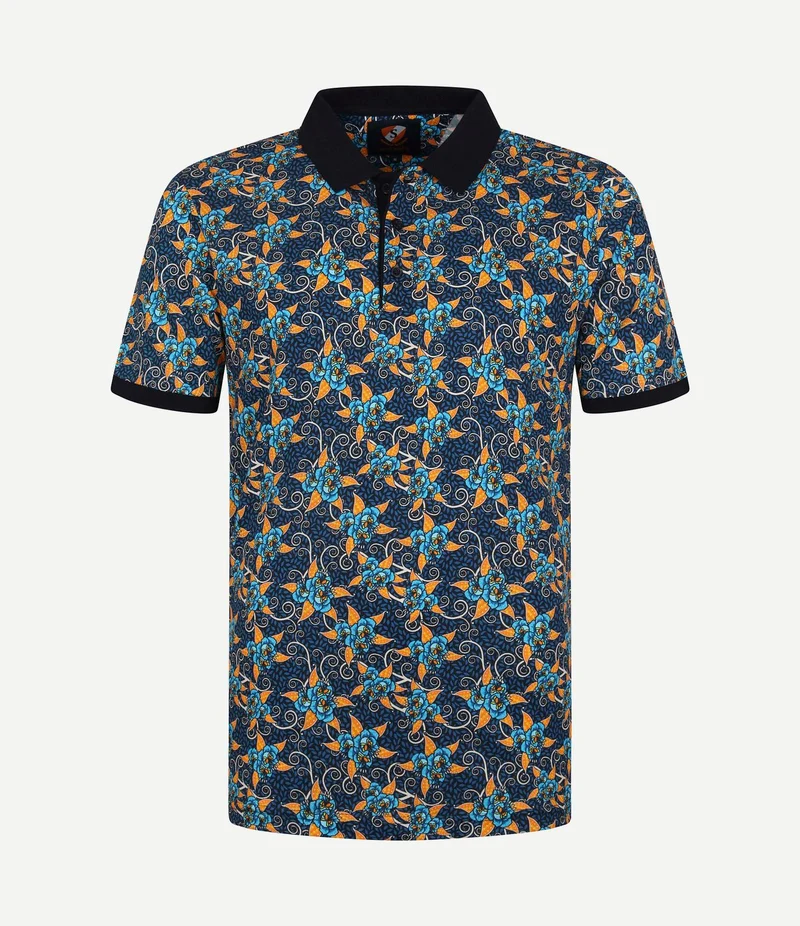 Polo bloemen donkerblauw