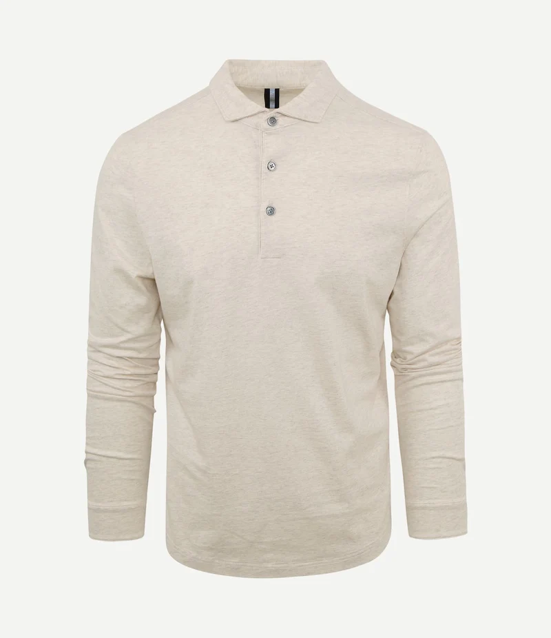 Longsleeve polo beige melange