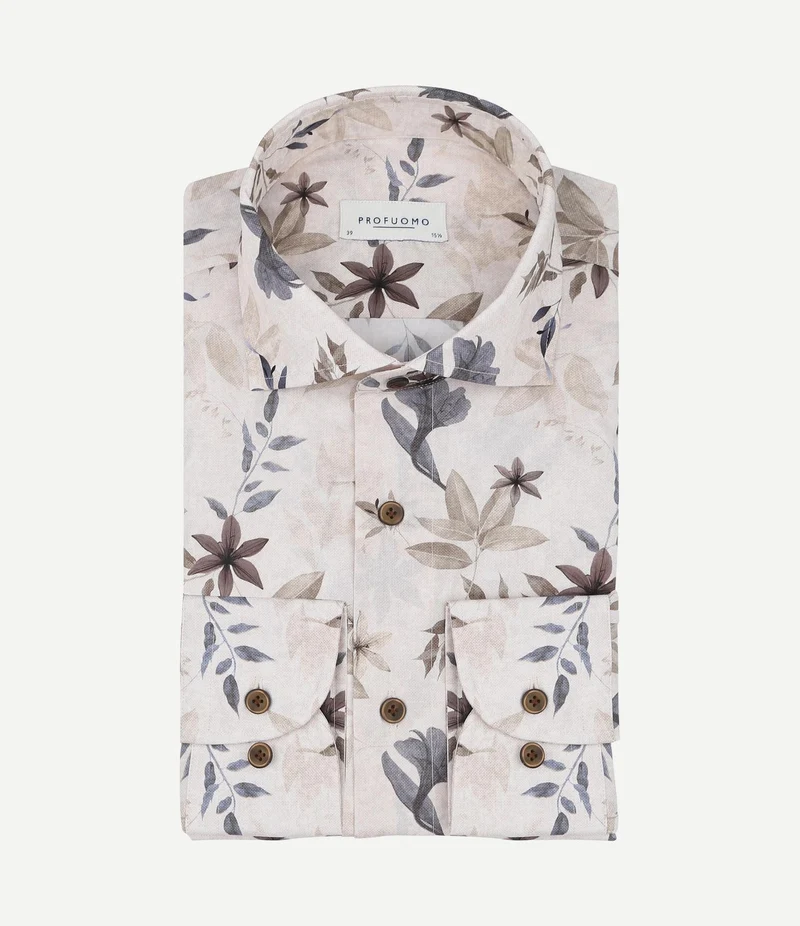 Overhemd bloemenprint beige
