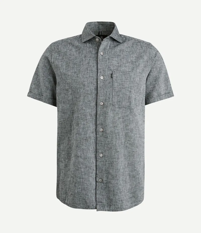 Short sleeve overhemd linnen antraciet