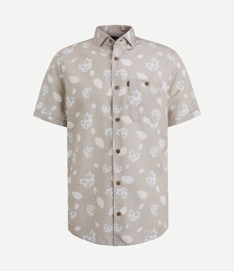 Short sleeve overhemd linnen beige