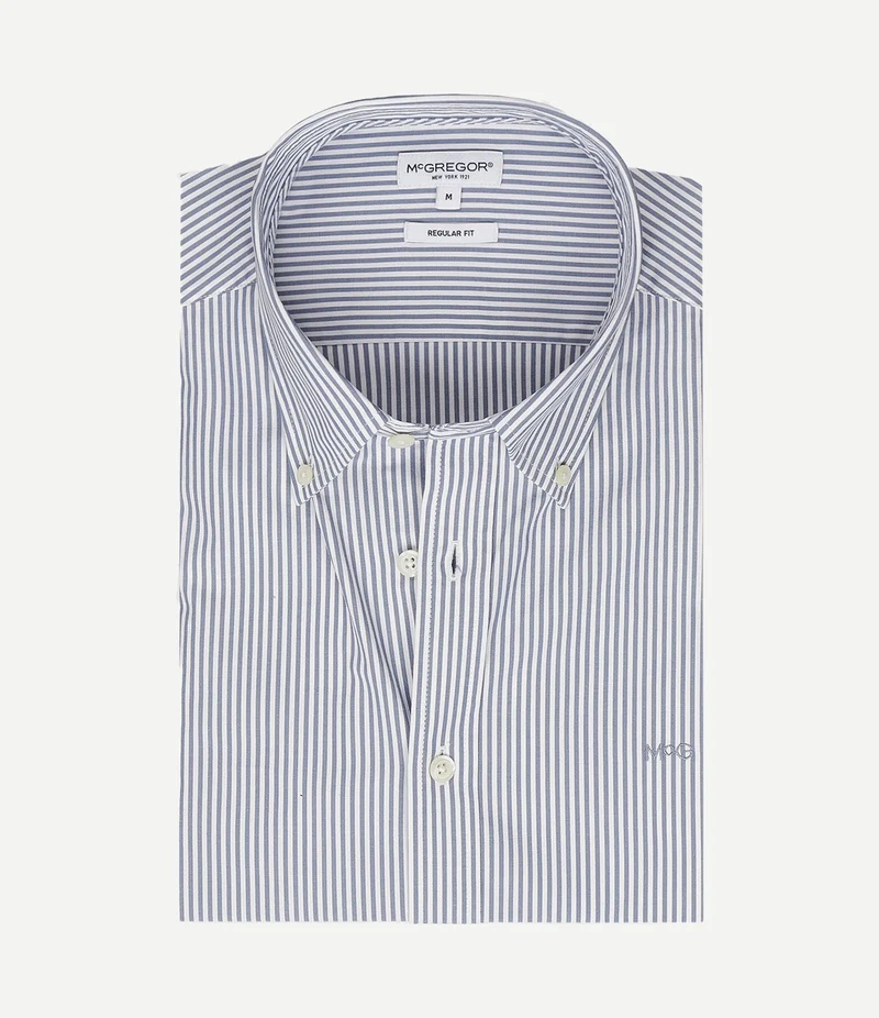 Overhemd poplin streep blauw