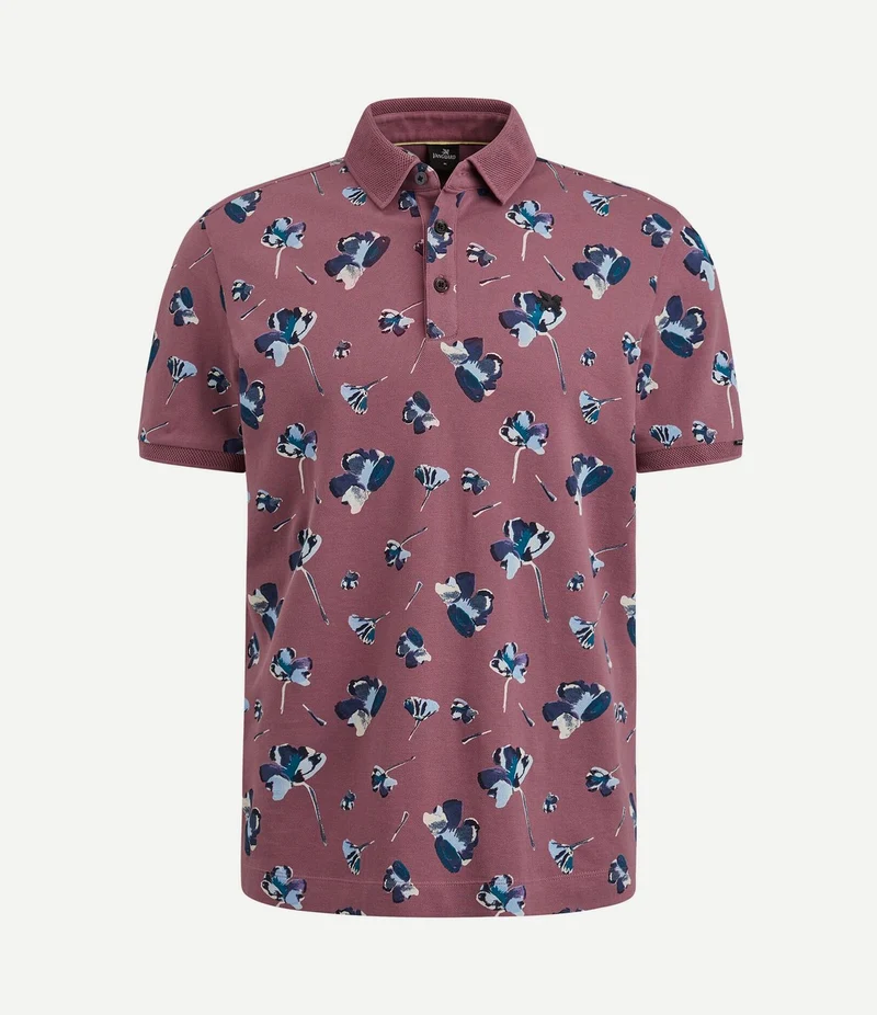 Poloshirt piqué bloemen donkerroze