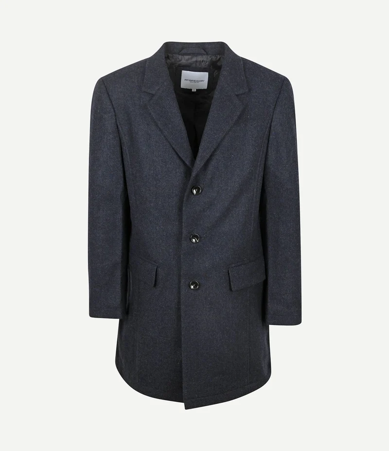 Coat wool herringbone donkerblauw
