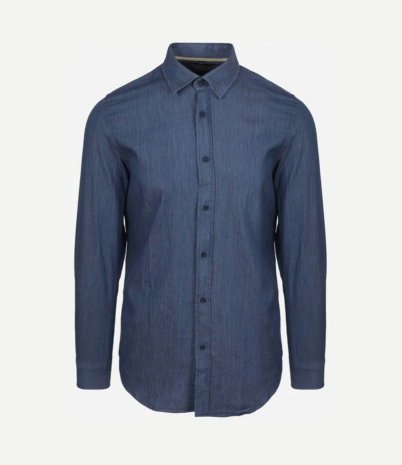 Overhemd washed donkerblauw
