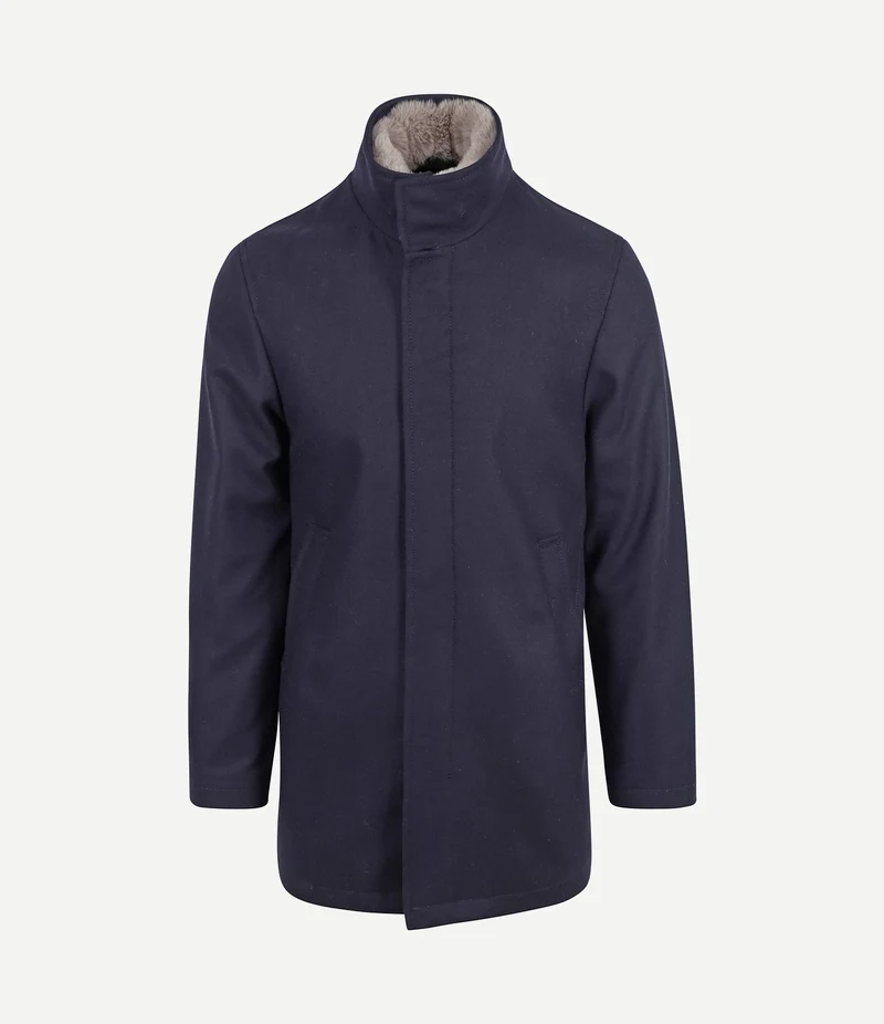 Hirsch coat wol blend donkerblauw