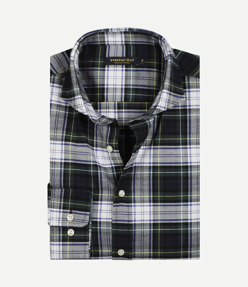 Flanel overhemd ruit blauw groen