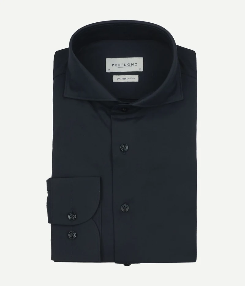Profuomo japanese knitted overhemd donkerblauw | Slim-fit