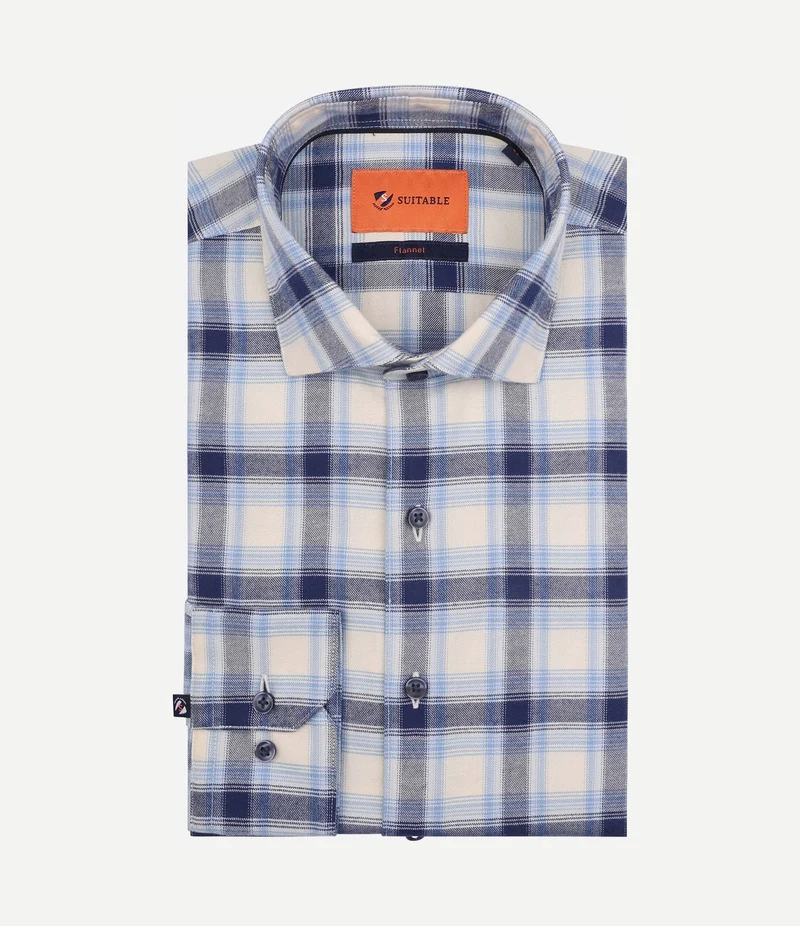 Overhemd widespread flanel ruiten blauw