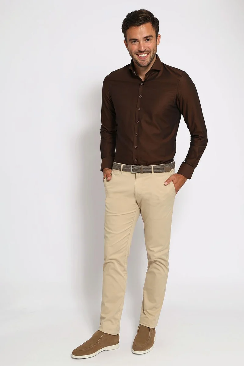 Twill overhemd bruin