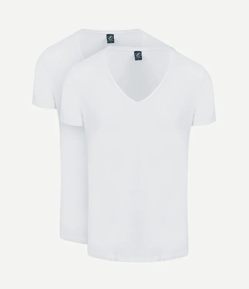 Vibamboru t-shirt diepe v-hals wit (2-pack)