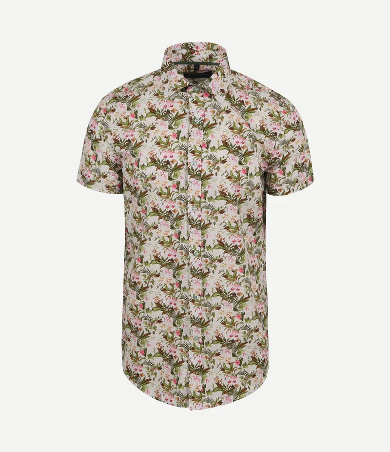 Short sleeve overhemd print jungle groen