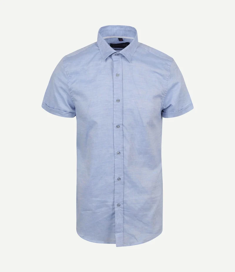 Short sleeve overhemd linnen lichtblauw
