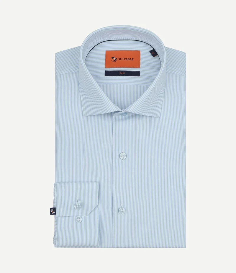Overhemd twill streep lichtblauw
