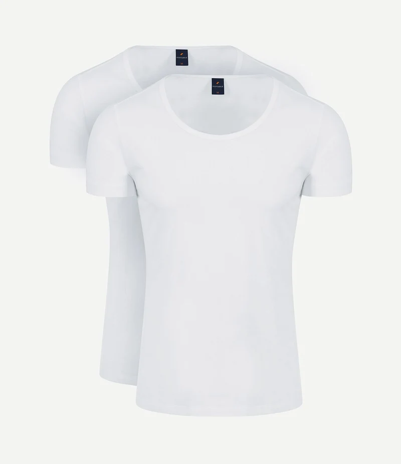 Otaru t-shirt brede ronde hals wit (2-pack)