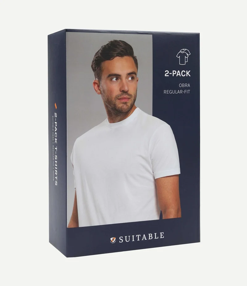 Obra t-shirt hoge ronde hals wit (2-pack)