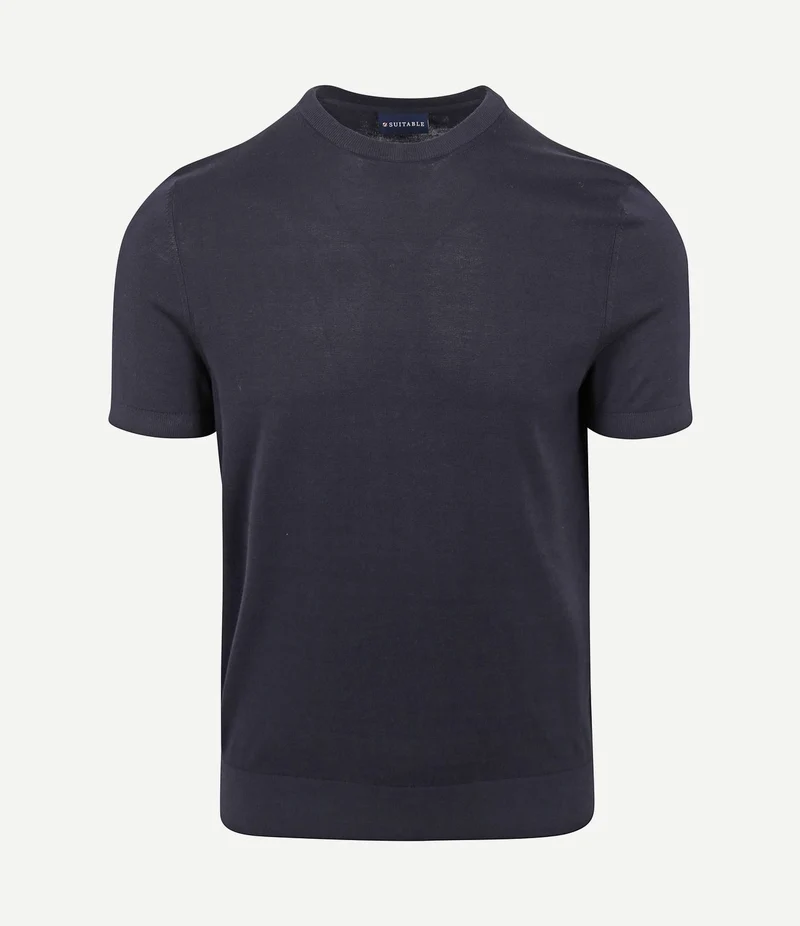Knitted t-shirt donkerblauw