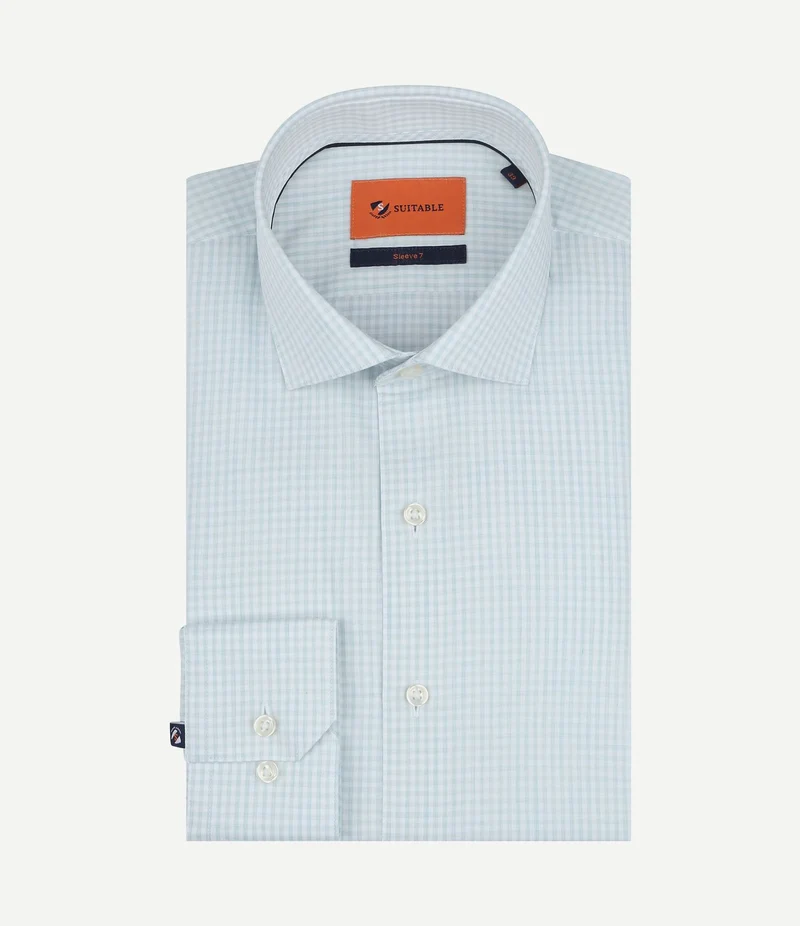 Overhemd extra lange mouwen twill ruit lichtgroen